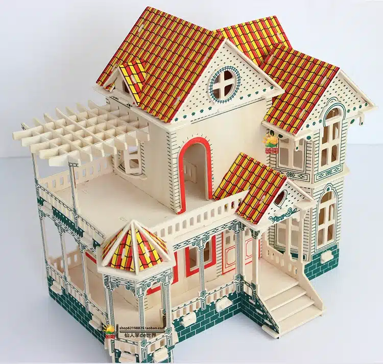 DIY kids wooden puzzle miniature baby doll house Wood House Villa kit play house toy gift puzzles 14