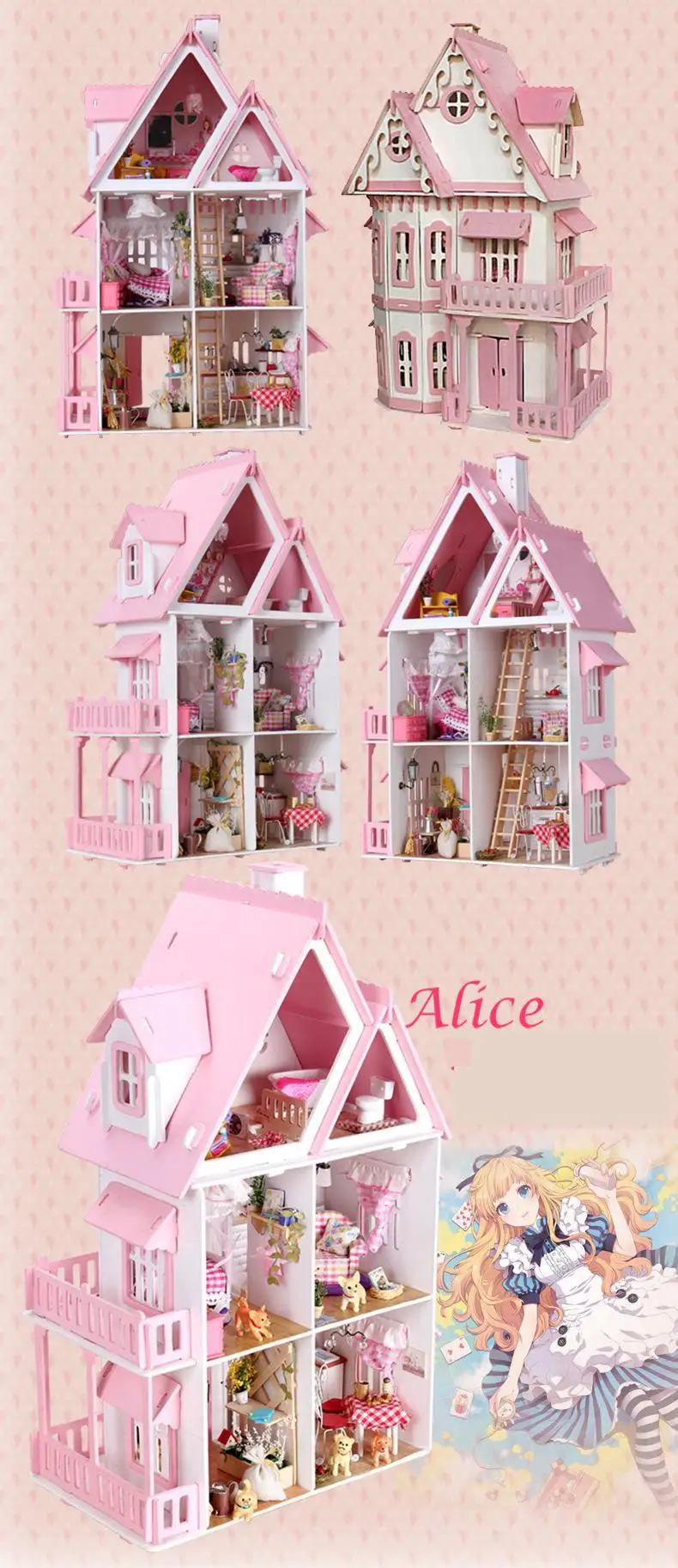 BOHS Diy Wooden Doll House Sun Alice Birthday Gift Presents Large Villa Manual Building Model Dioramas 13