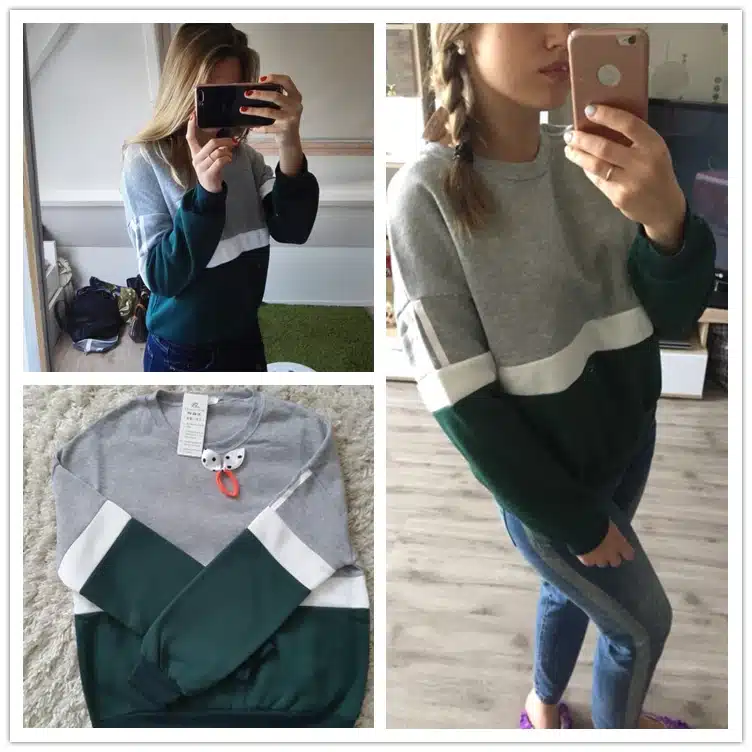 Autumn New Spell Color Stitching Harajuku Women Hoodies Pullover Fleece Loose Female Tracksuits Casual Round Neck Sweatshirt 2XL 7