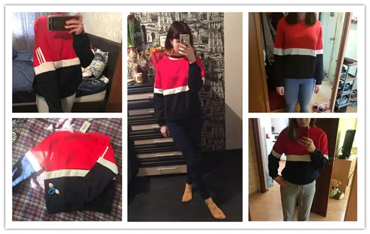 Autumn New Spell Color Stitching Harajuku Women Hoodies Pullover Fleece Loose Female Tracksuits Casual Round Neck Sweatshirt 2XL 8
