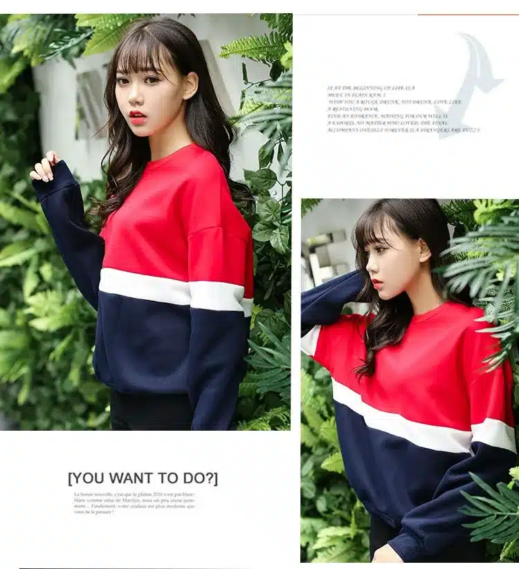 Autumn New Spell Color Stitching Harajuku Women Hoodies Pullover Fleece Loose Female Tracksuits Casual Round Neck Sweatshirt 2XL 10