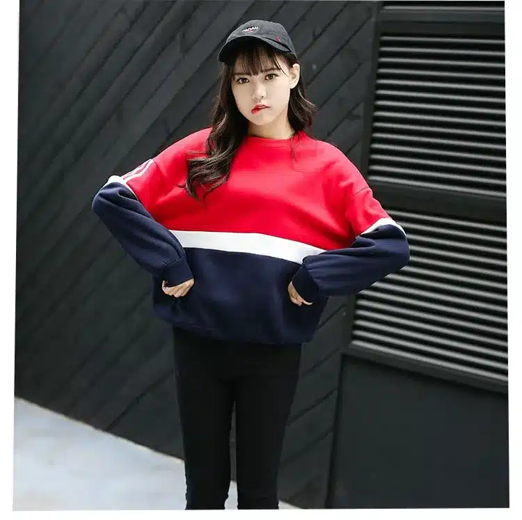 Autumn New Spell Color Stitching Harajuku Women Hoodies Pullover Fleece Loose Female Tracksuits Casual Round Neck Sweatshirt 2XL 11