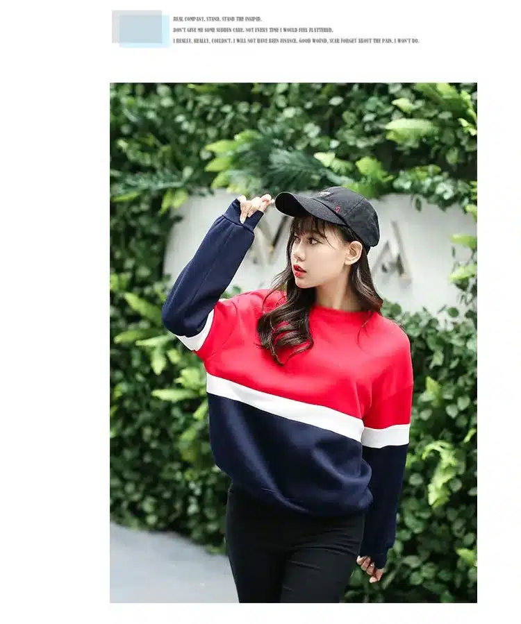 Autumn New Spell Color Stitching Harajuku Women Hoodies Pullover Fleece Loose Female Tracksuits Casual Round Neck Sweatshirt 2XL 12