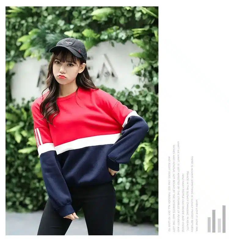 Autumn New Spell Color Stitching Harajuku Women Hoodies Pullover Fleece Loose Female Tracksuits Casual Round Neck Sweatshirt 2XL 13