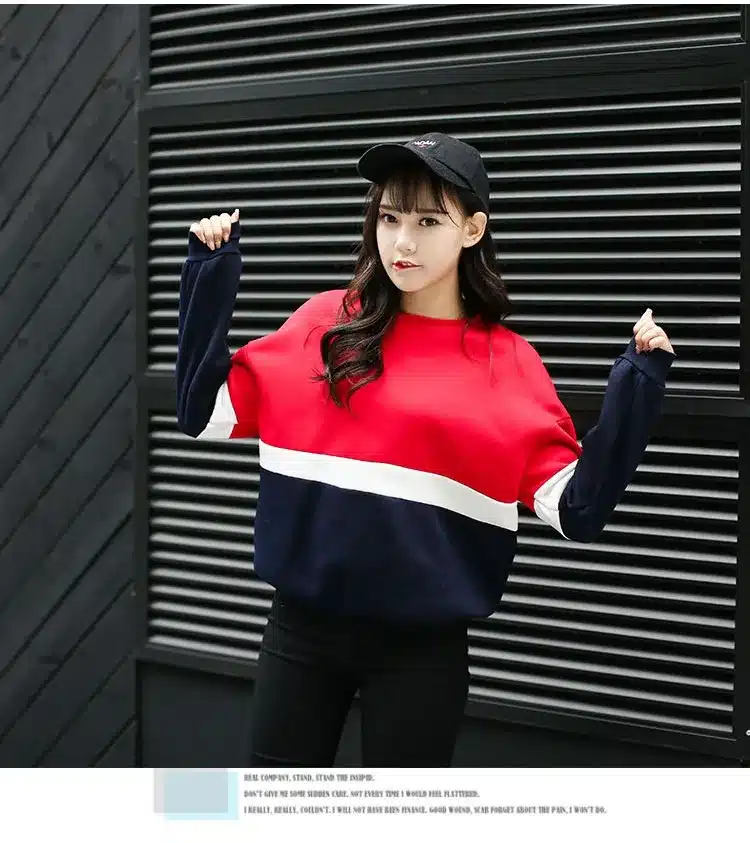 Autumn New Spell Color Stitching Harajuku Women Hoodies Pullover Fleece Loose Female Tracksuits Casual Round Neck Sweatshirt 2XL 14