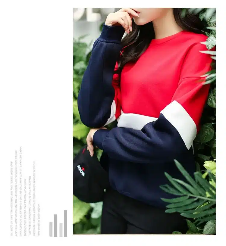 Autumn New Spell Color Stitching Harajuku Women Hoodies Pullover Fleece Loose Female Tracksuits Casual Round Neck Sweatshirt 2XL 16