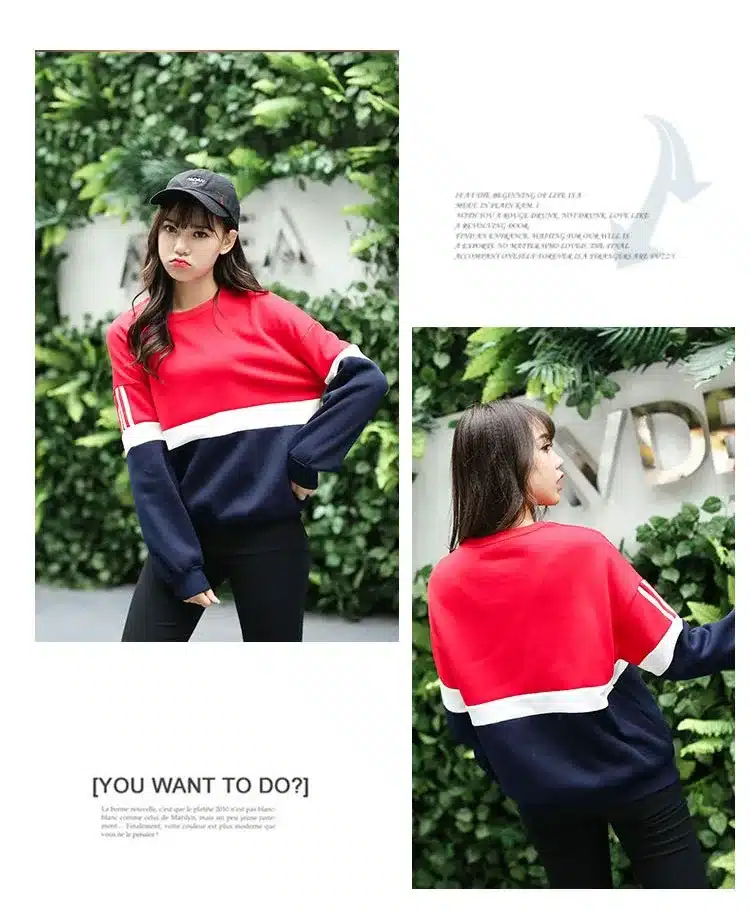 Autumn New Spell Color Stitching Harajuku Women Hoodies Pullover Fleece Loose Female Tracksuits Casual Round Neck Sweatshirt 2XL 17