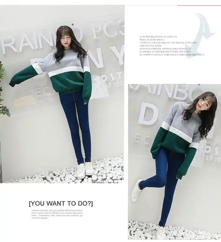 Autumn New Spell Color Stitching Harajuku Women Hoodies Pullover Fleece Loose Female Tracksuits Casual Round Neck Sweatshirt 2XL 18