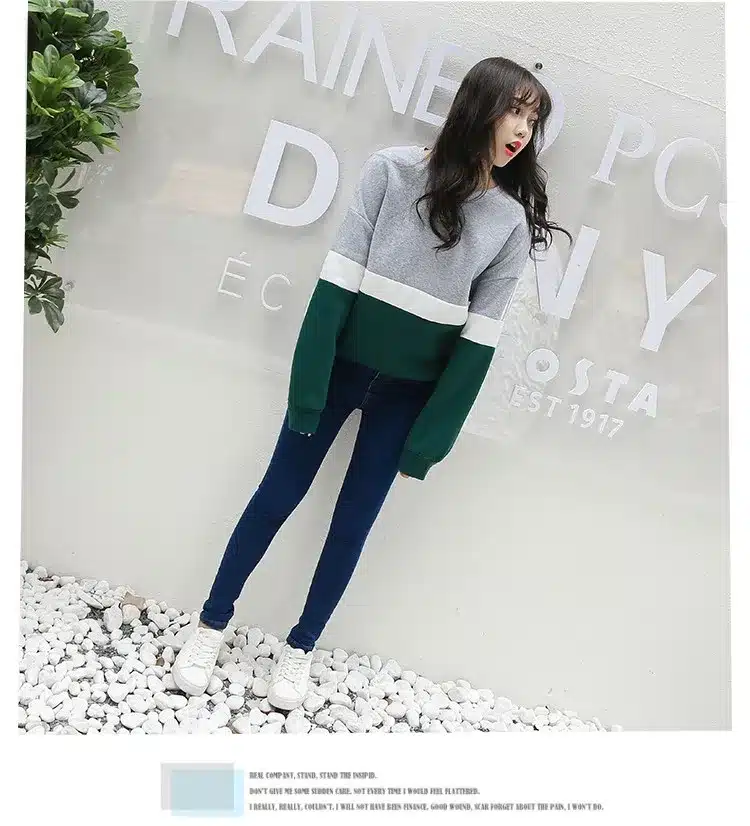 Autumn New Spell Color Stitching Harajuku Women Hoodies Pullover Fleece Loose Female Tracksuits Casual Round Neck Sweatshirt 2XL 19