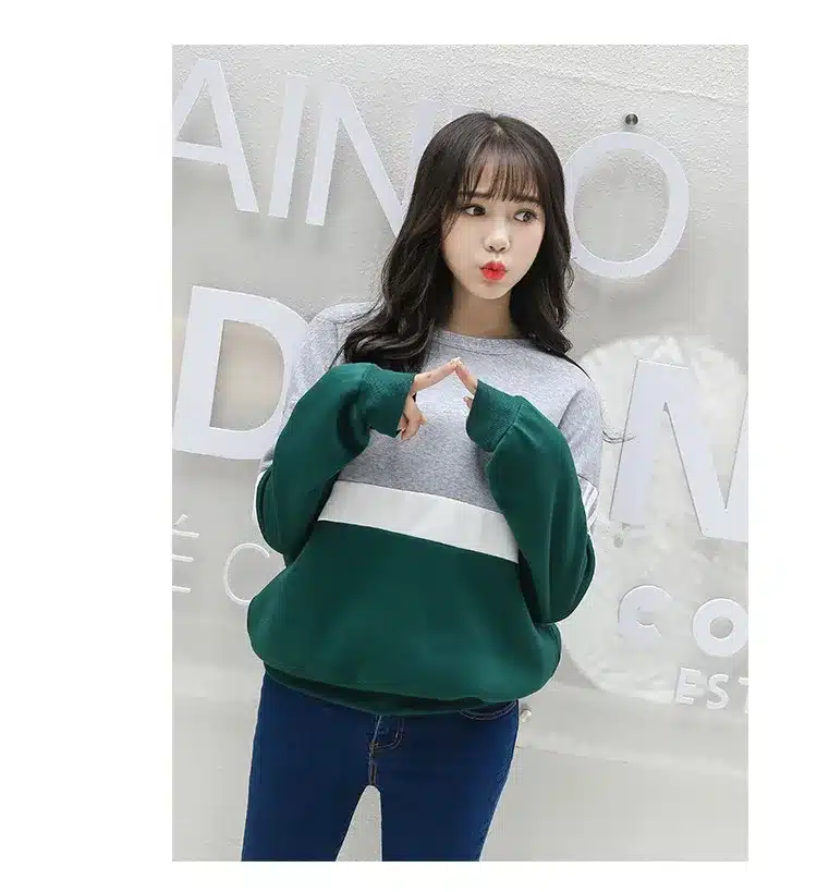 Autumn New Spell Color Stitching Harajuku Women Hoodies Pullover Fleece Loose Female Tracksuits Casual Round Neck Sweatshirt 2XL 20