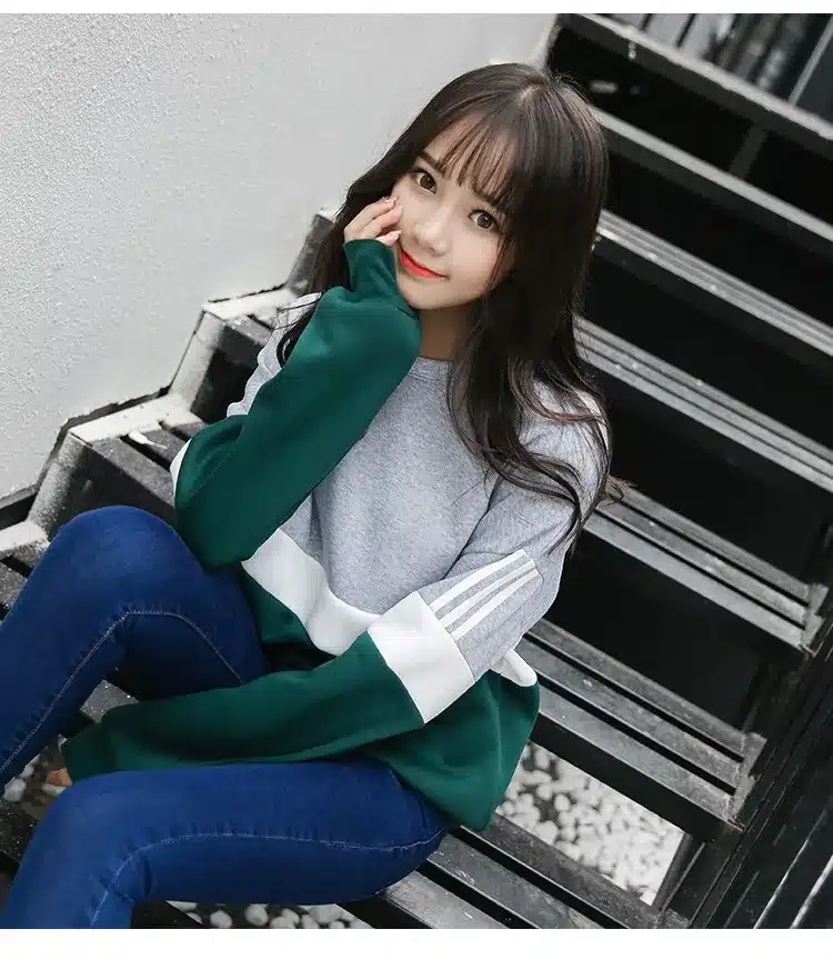 Autumn New Spell Color Stitching Harajuku Women Hoodies Pullover Fleece Loose Female Tracksuits Casual Round Neck Sweatshirt 2XL 22