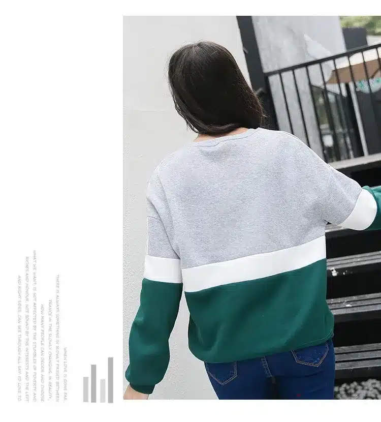 Autumn New Spell Color Stitching Harajuku Women Hoodies Pullover Fleece Loose Female Tracksuits Casual Round Neck Sweatshirt 2XL 24