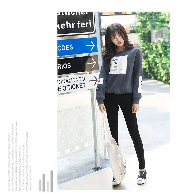 Korean Pop Autumn Harajuku Bird Letter Printed Hoodies Women Loose Round Neck Fleece Tracksuits Pullover Cool Sweatshirt Female 19