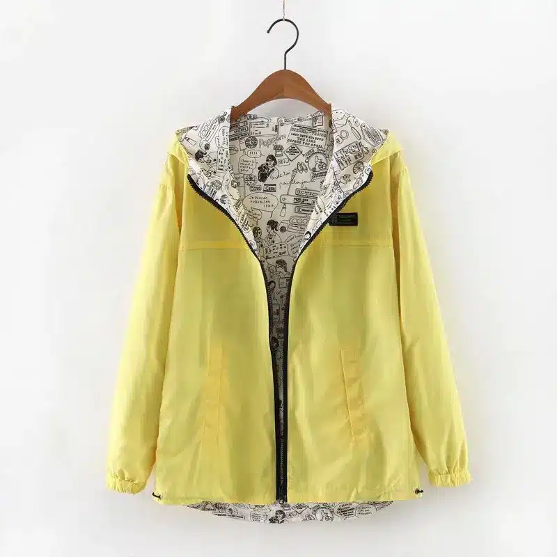 2017 Autumn Women Bomber Basic Jacket Pocket Zipper Hoodies Women Two Side Wear Cartoon Print Outwear Loose Coat 27