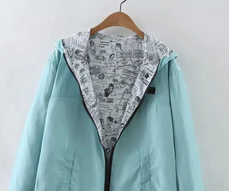 2017 Autumn Women Bomber Basic Jacket Pocket Zipper Hoodies Women Two Side Wear Cartoon Print Outwear Loose Coat 29