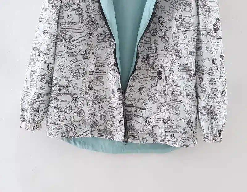2017 Autumn Women Bomber Basic Jacket Pocket Zipper Hoodies Women Two Side Wear Cartoon Print Outwear Loose Coat 31