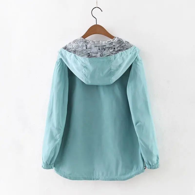 2017 Autumn Women Bomber Basic Jacket Pocket Zipper Hoodies Women Two Side Wear Cartoon Print Outwear Loose Coat 34