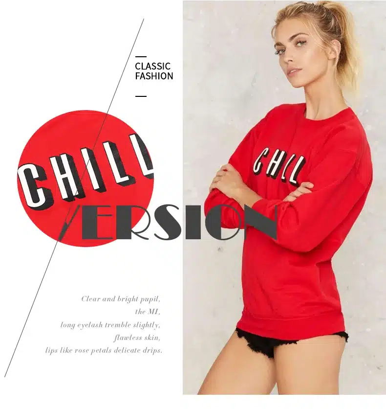 HDY Haoduoyi 2017 Autumn Women Fashion Solid Red Brief Letters Print Loose Sweatshirt Long Sleeve Crew Neck Pullover Sweatshirt 7