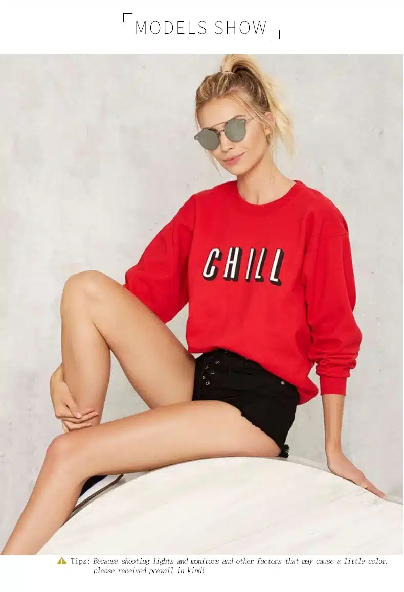 HDY Haoduoyi 2017 Autumn Women Fashion Solid Red Brief Letters Print Loose Sweatshirt Long Sleeve Crew Neck Pullover Sweatshirt 9