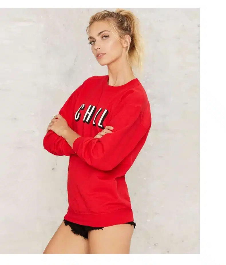 HDY Haoduoyi 2017 Autumn Women Fashion Solid Red Brief Letters Print Loose Sweatshirt Long Sleeve Crew Neck Pullover Sweatshirt 10