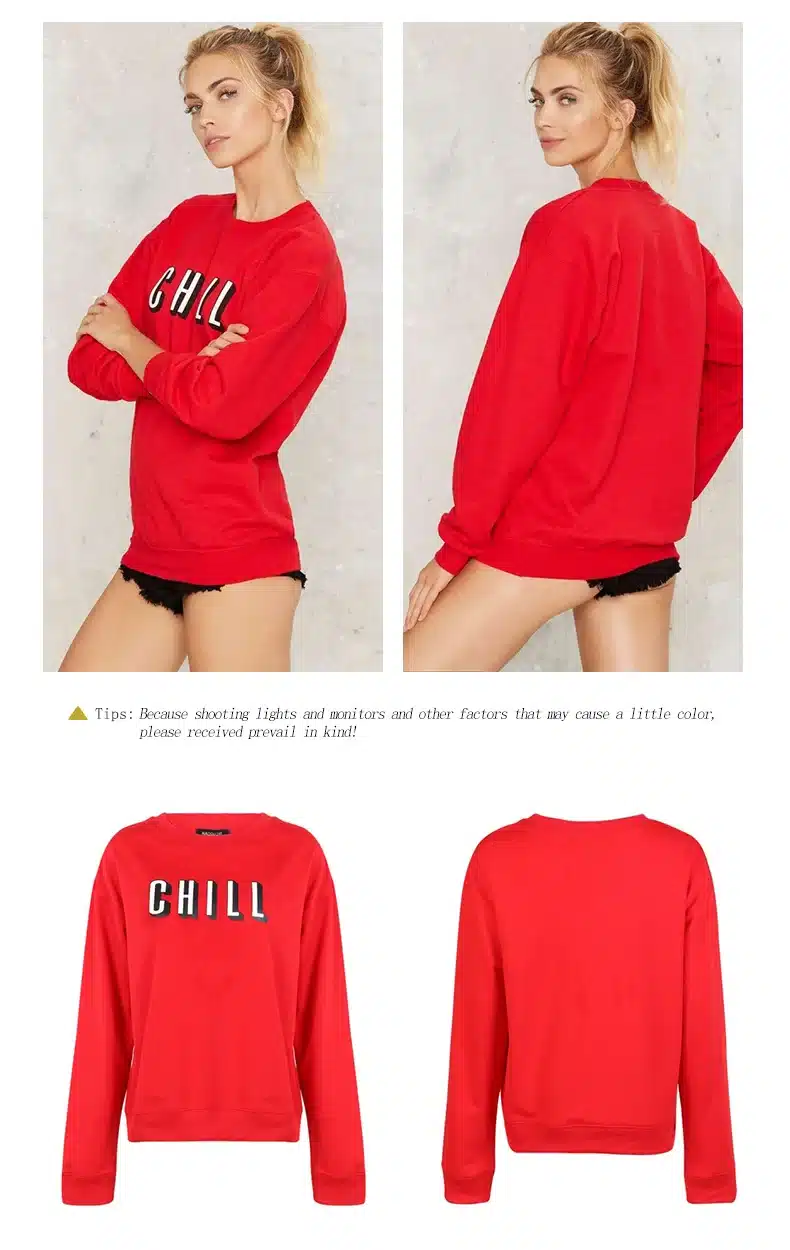 HDY Haoduoyi 2017 Autumn Women Fashion Solid Red Brief Letters Print Loose Sweatshirt Long Sleeve Crew Neck Pullover Sweatshirt 12