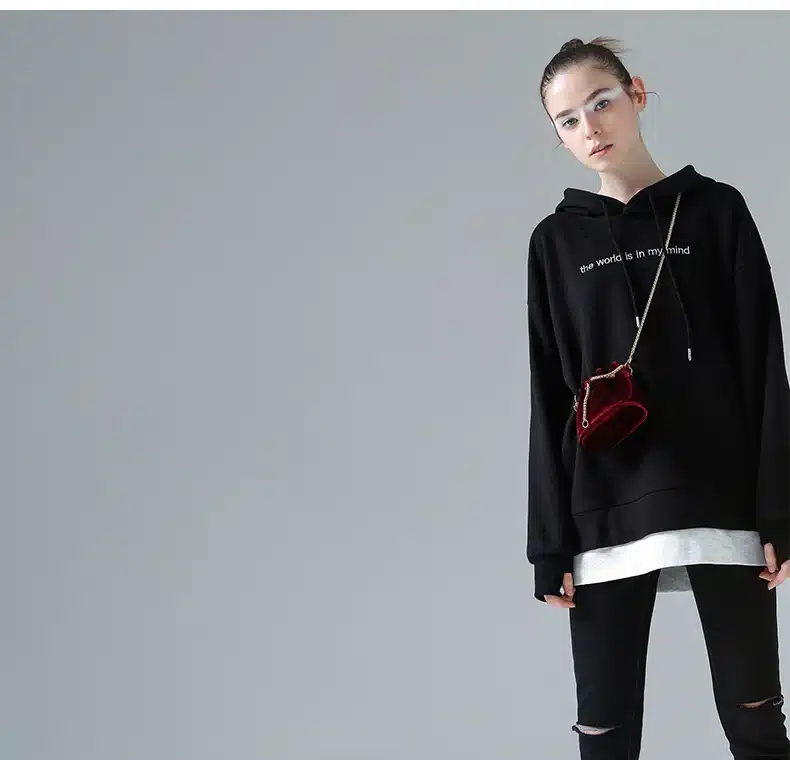 Toyouth Sweatshirts 2017 Spring New Women Character Embroidery Fake Two Pieces Long Sleeve Loose Pullovers Hoodie 13