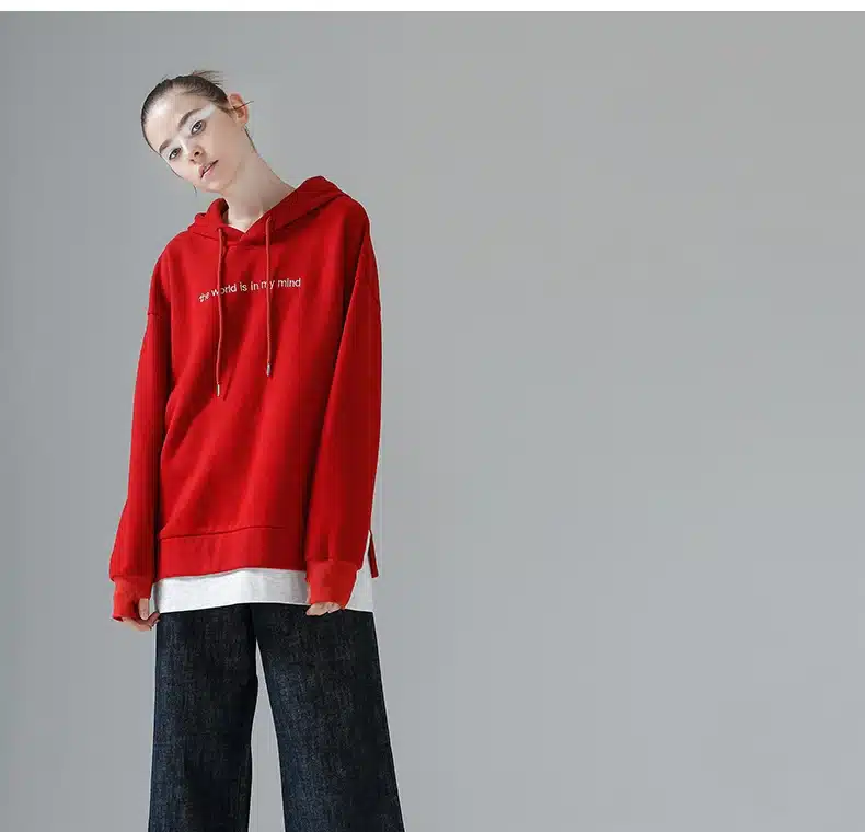 Toyouth Sweatshirts 2017 Spring New Women Character Embroidery Fake Two Pieces Long Sleeve Loose Pullovers Hoodie 37