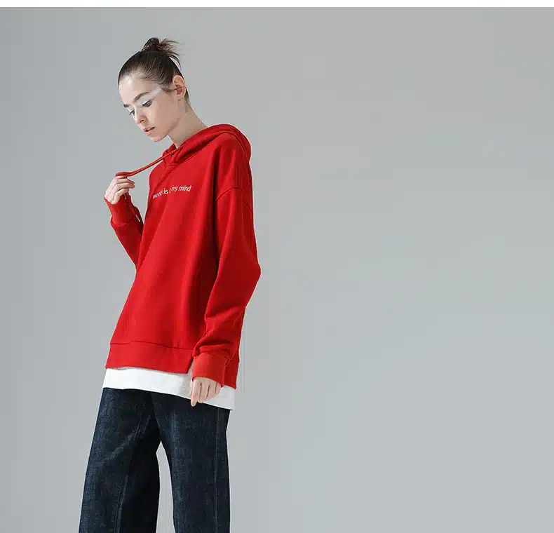Toyouth Sweatshirts 2017 Spring New Women Character Embroidery Fake Two Pieces Long Sleeve Loose Pullovers Hoodie 44