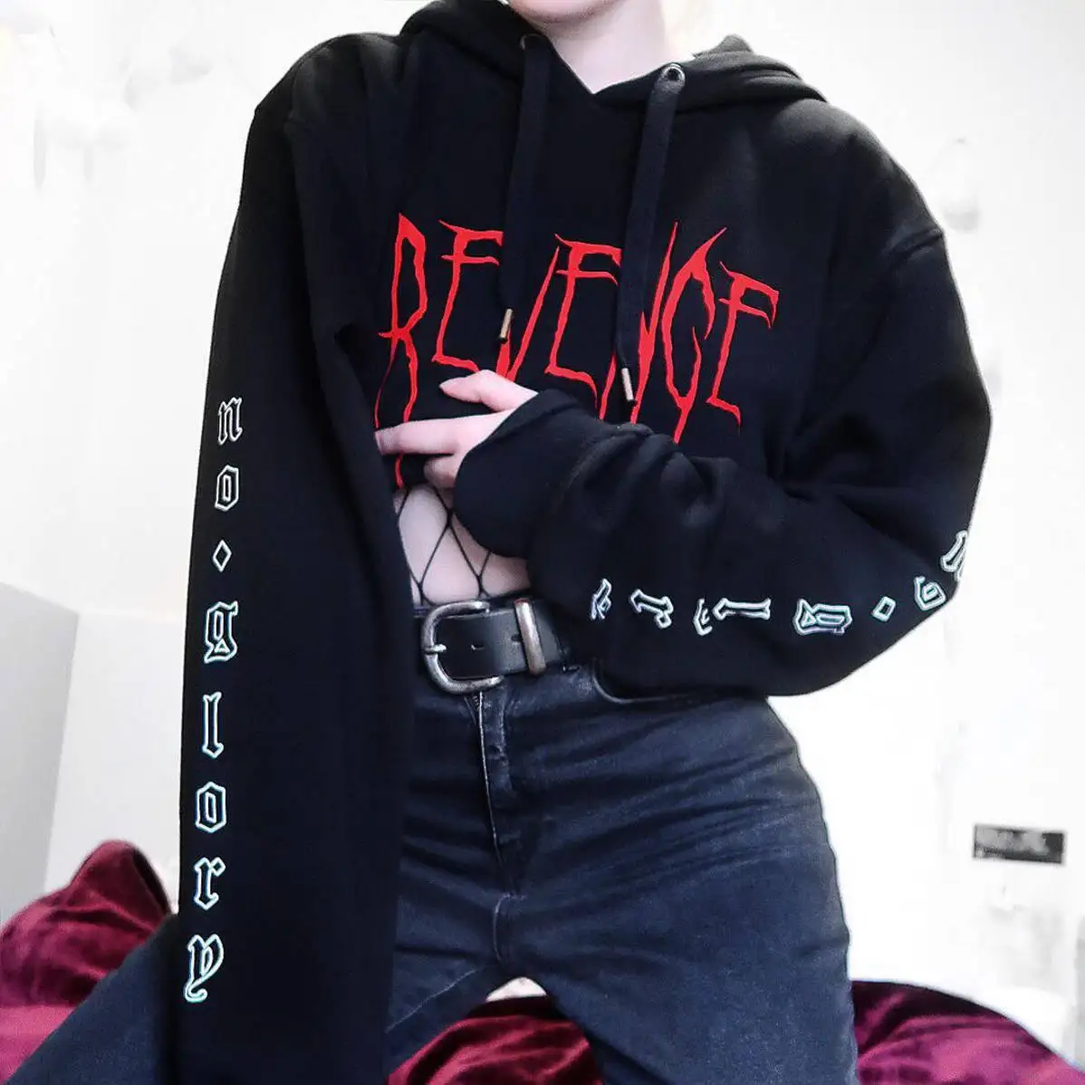 2017 autumn new sweatshirt hooded men and women casual sweatshirt Gothic alphabet REWENGE NO GLORY Hoodie Sweatshirt Black 14