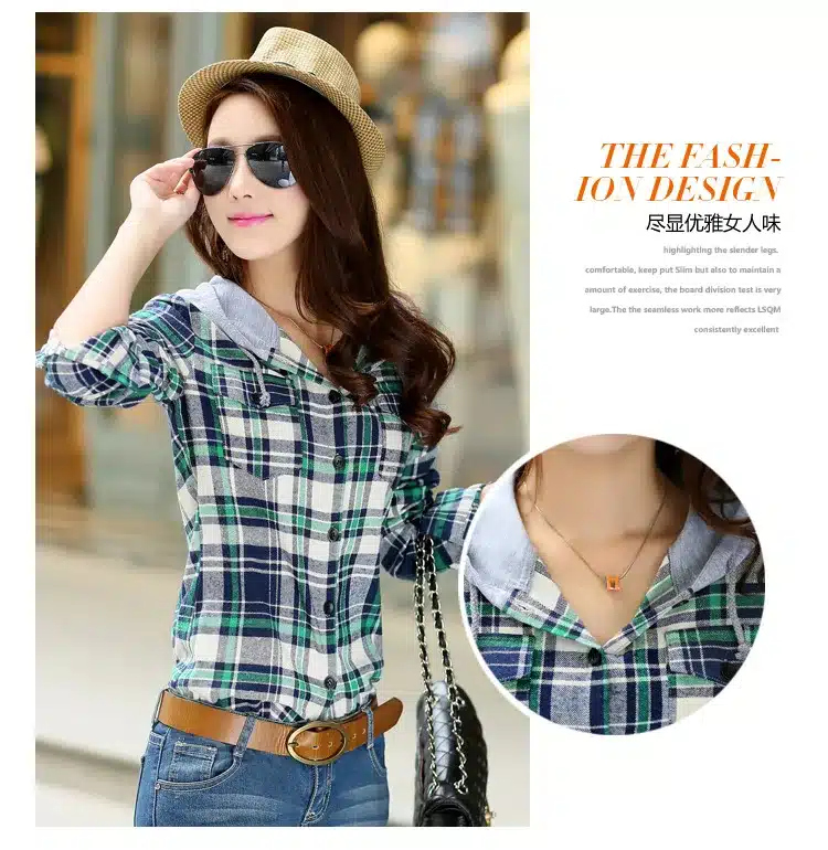 New Arrival 2017 Autumn Cotton Long Sleeve Red Checked Plaid Shirt Women Hoodie Casual Fit Blouse Plus Size Sweatshirt 8