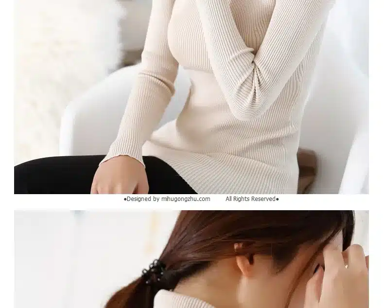2017 women's slim medium-long turtleneck sweater thickening sweater knitting sweater pattern 13