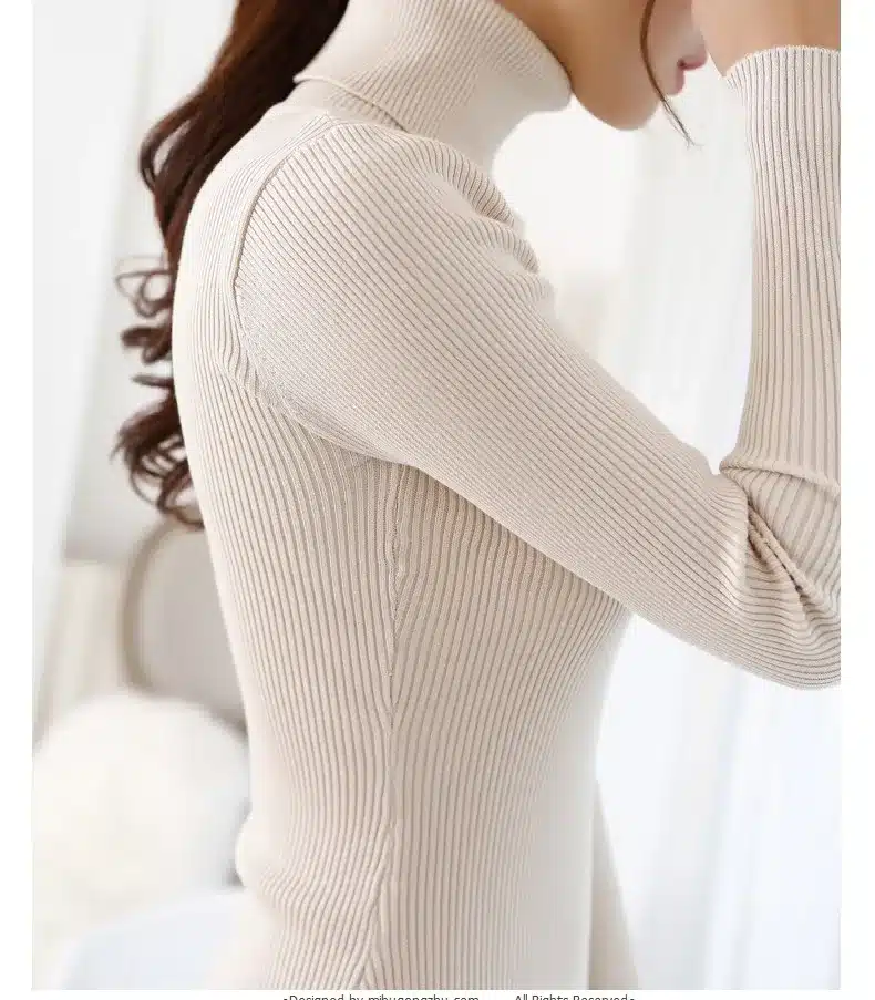 2017 women's slim medium-long turtleneck sweater thickening sweater knitting sweater pattern 14