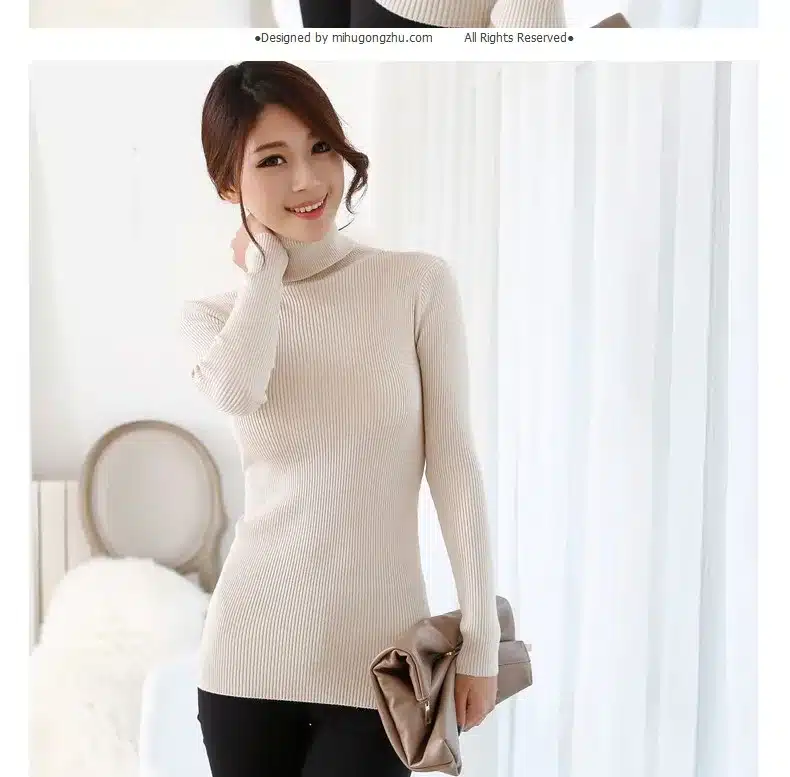 2017 women's slim medium-long turtleneck sweater thickening sweater knitting sweater pattern 27