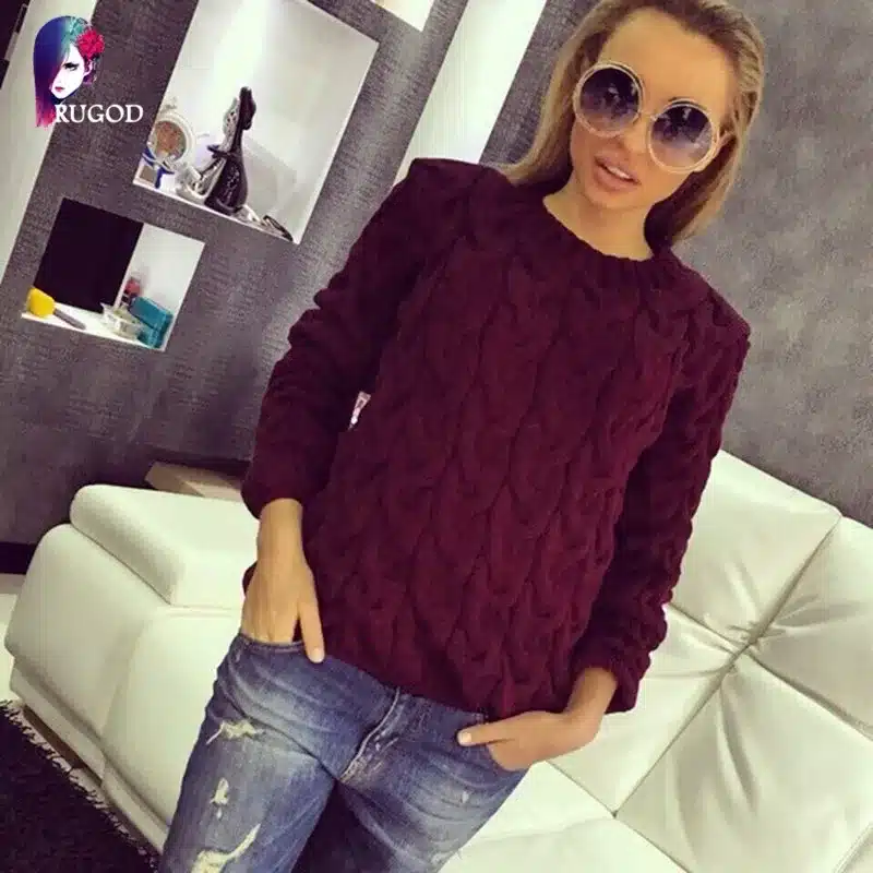 RUGOD Solid Women Sweaters And Pullovers Loose Knitted Pullover Female Tops Autumn&Winter Long Sleeve Jumper Sweater pull femme 32