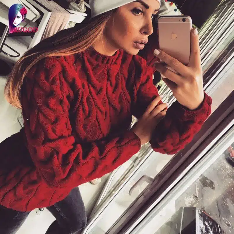 RUGOD Solid Women Sweaters And Pullovers Loose Knitted Pullover Female Tops Autumn&Winter Long Sleeve Jumper Sweater pull femme 33