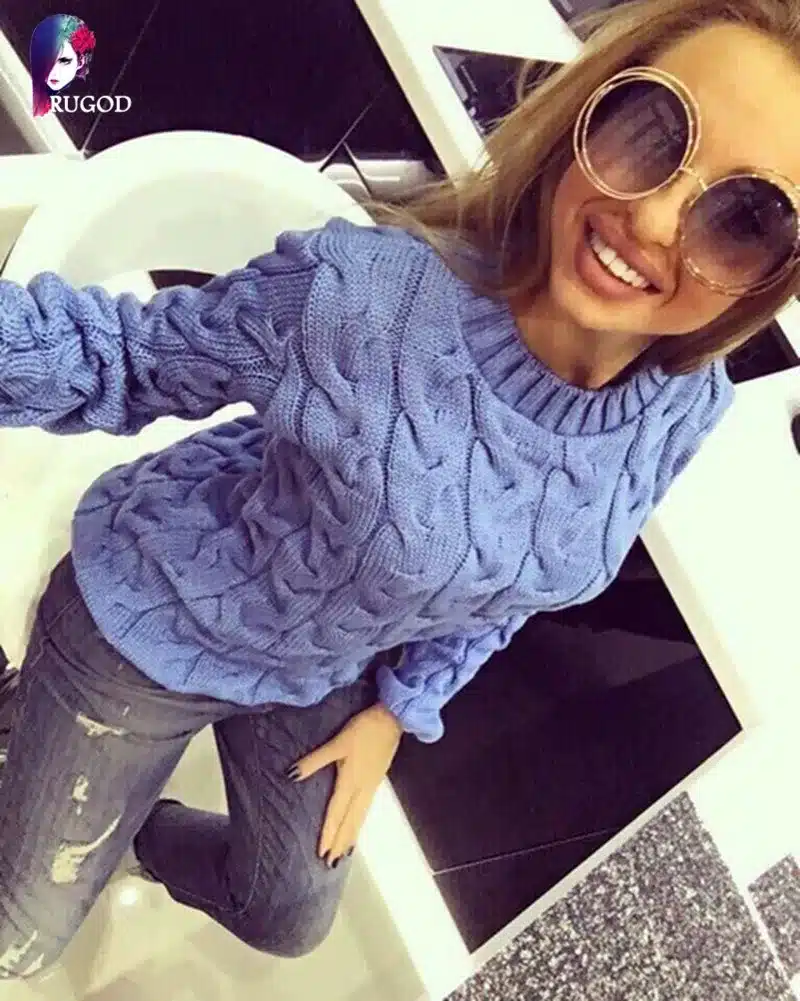 RUGOD Solid Women Sweaters And Pullovers Loose Knitted Pullover Female Tops Autumn&Winter Long Sleeve Jumper Sweater pull femme 36