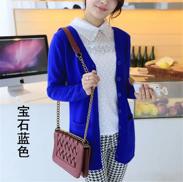 2017 new cardigan women spring autumn long cardigan lady cashmere material loose sweater for female outerwear coat with pockets 34