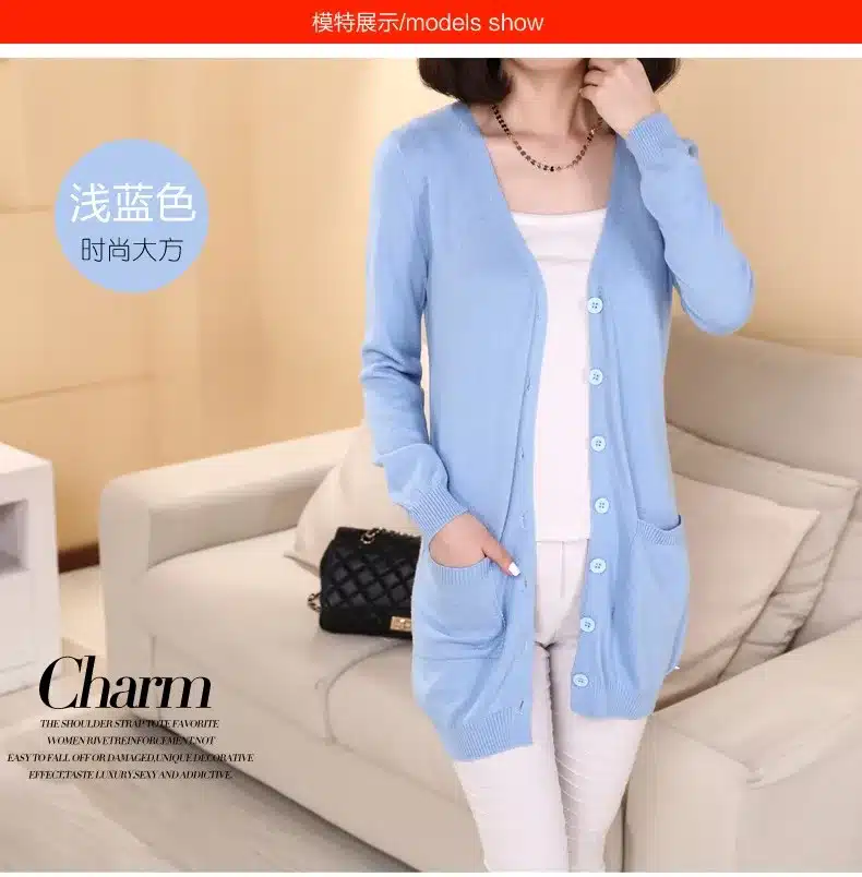 2017 new cardigan women spring autumn long cardigan lady cashmere material loose sweater for female outerwear coat with pockets 38