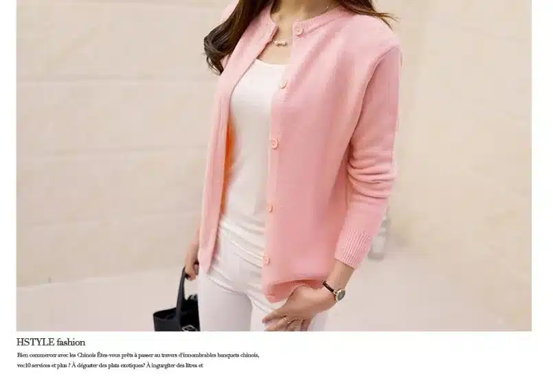 DisappeaRanceLove Brand 2017 spring round neck cardigan sweater large size mercerized cotton solid color wild Slim Jacket 6
