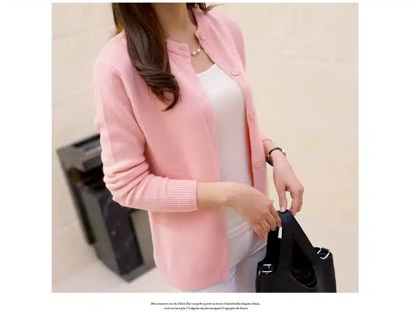 DisappeaRanceLove Brand 2017 spring round neck cardigan sweater large size mercerized cotton solid color wild Slim Jacket 7