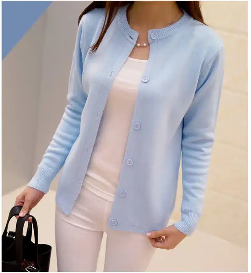 DisappeaRanceLove Brand 2017 spring round neck cardigan sweater large size mercerized cotton solid color wild Slim Jacket 8