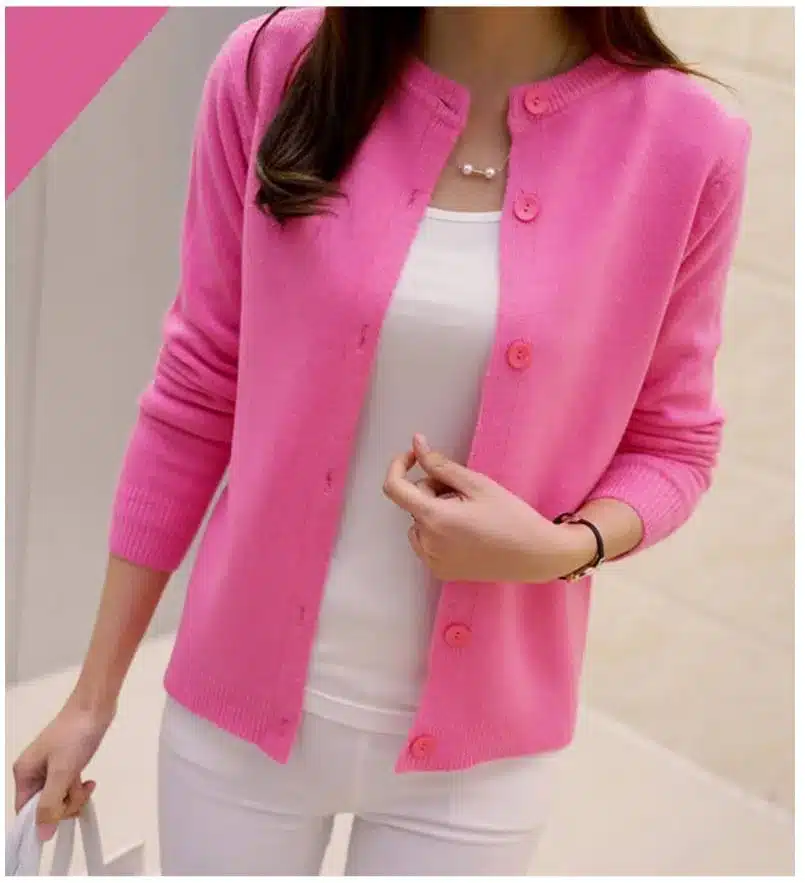 DisappeaRanceLove Brand 2017 spring round neck cardigan sweater large size mercerized cotton solid color wild Slim Jacket 18