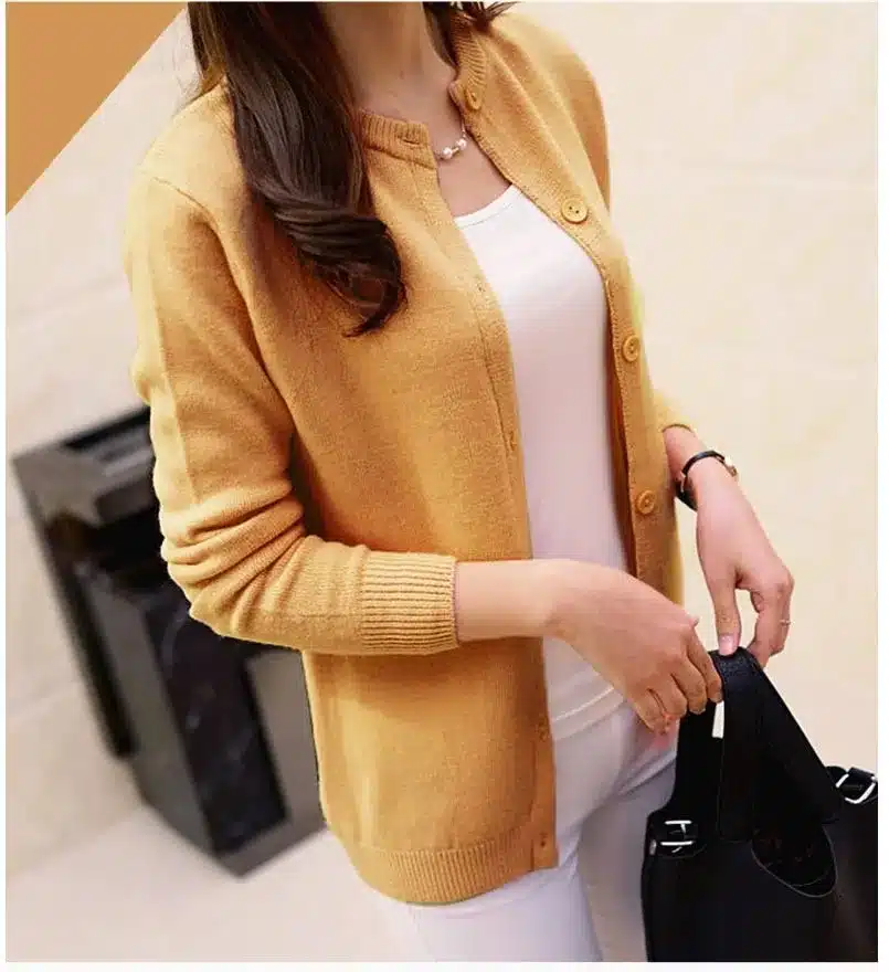 DisappeaRanceLove Brand 2017 spring round neck cardigan sweater large size mercerized cotton solid color wild Slim Jacket 23
