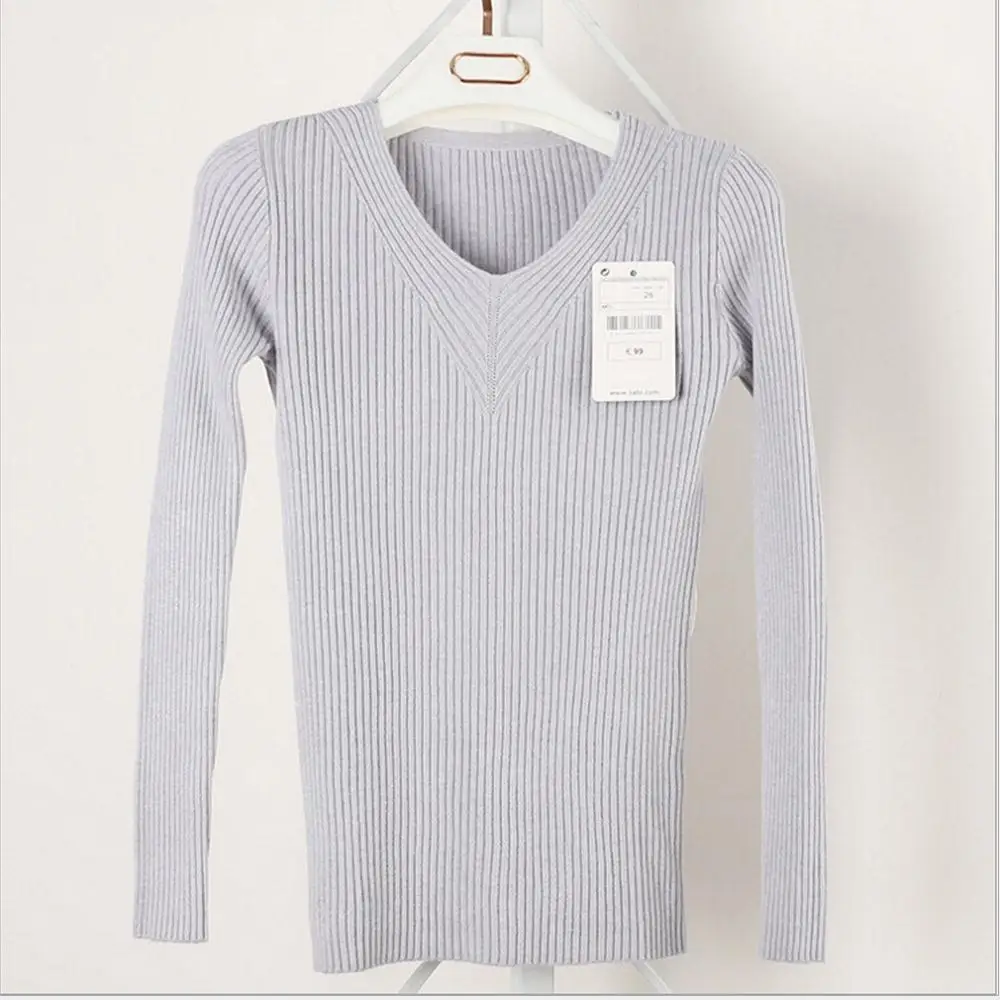 2016 New Fashion Style Slim Sweater Thin V-neck Long-sleeved Solid Color Knit Sweater Shirt Sexy Women Long Sleeve Knit Pullover 6