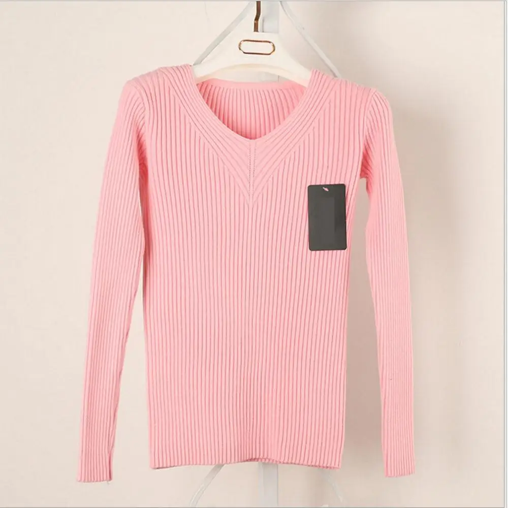 2016 New Fashion Style Slim Sweater Thin V-neck Long-sleeved Solid Color Knit Sweater Shirt Sexy Women Long Sleeve Knit Pullover 15