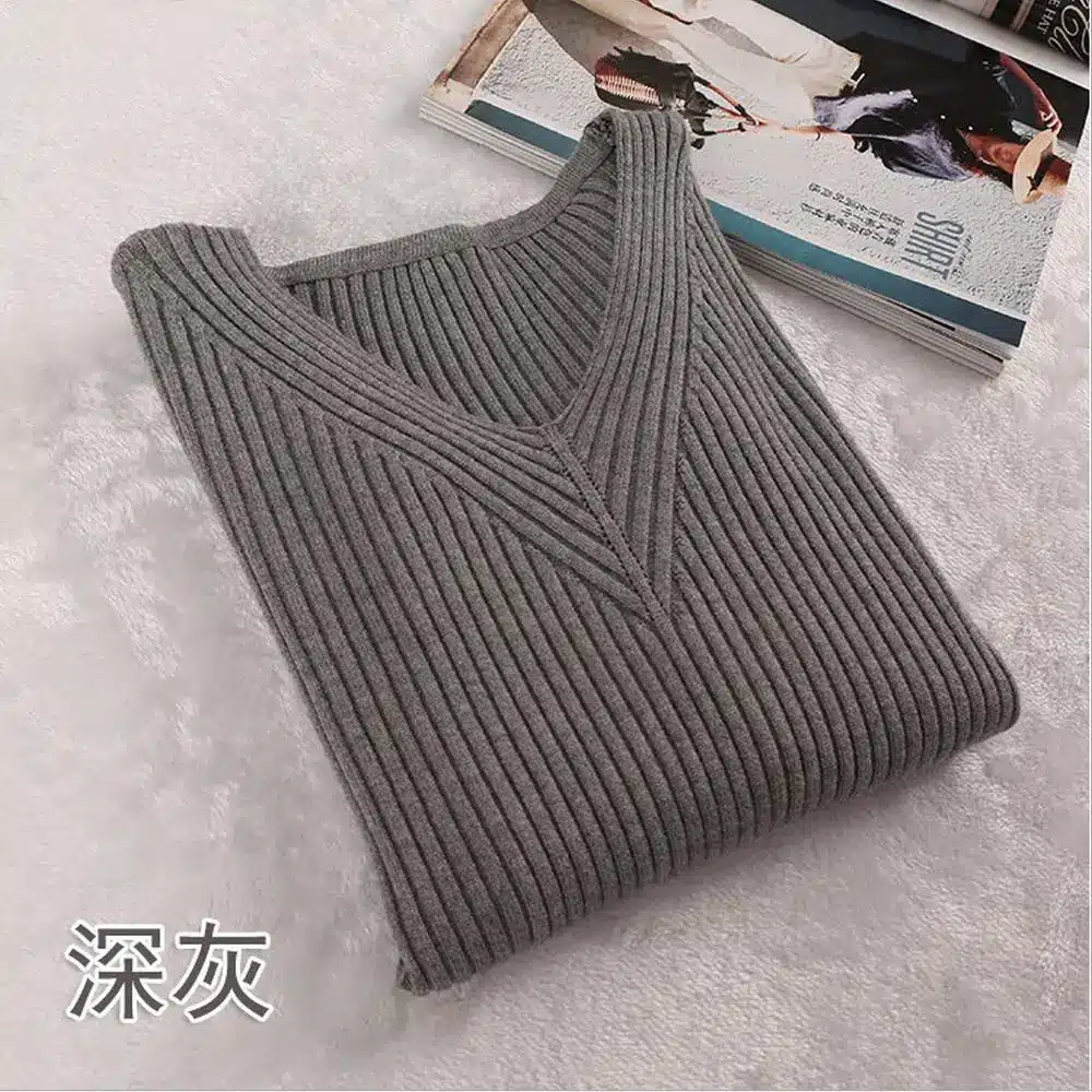 2016 New Fashion Style Slim Sweater Thin V-neck Long-sleeved Solid Color Knit Sweater Shirt Sexy Women Long Sleeve Knit Pullover 17
