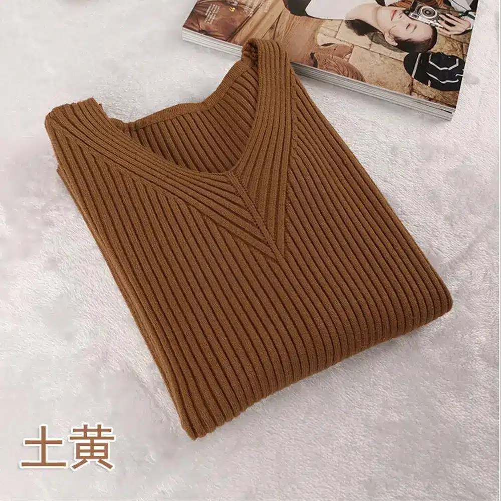 2016 New Fashion Style Slim Sweater Thin V-neck Long-sleeved Solid Color Knit Sweater Shirt Sexy Women Long Sleeve Knit Pullover 19