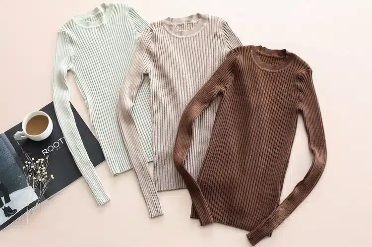 Women Sweater Pullover Basic Knitted Tops Solid Crew Neck Essential Jumper Long Sleeve Ribbed Sweaters Autumn Winter 2017 32