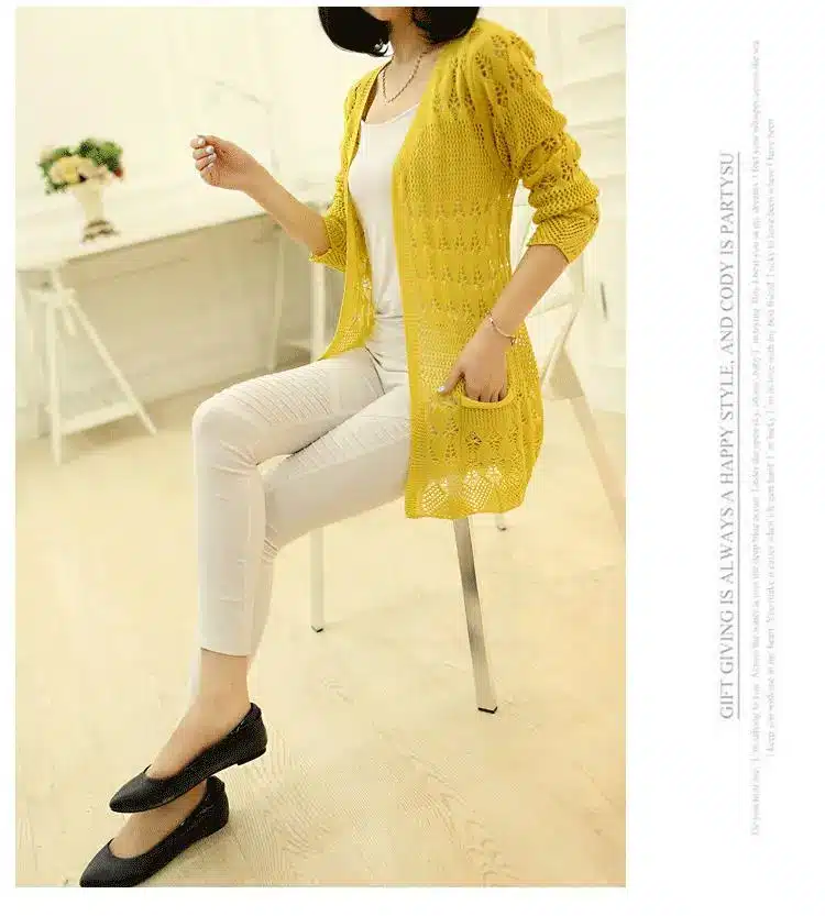 2017 Fashion Knitted Cardigan Loose Pocket Hollow Long Sleeve Women Sweater Female Cardigans Women's Coats Sweaters Outerwear 10