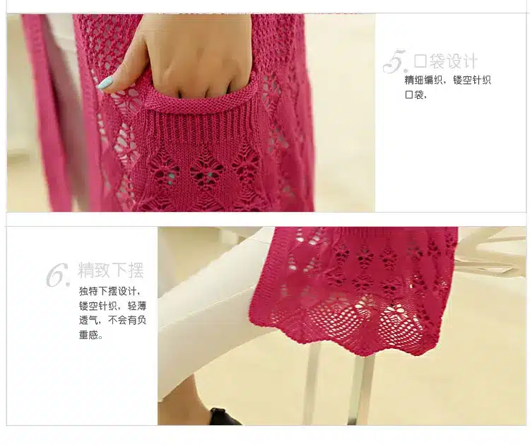 2017 Fashion Knitted Cardigan Loose Pocket Hollow Long Sleeve Women Sweater Female Cardigans Women's Coats Sweaters Outerwear 28